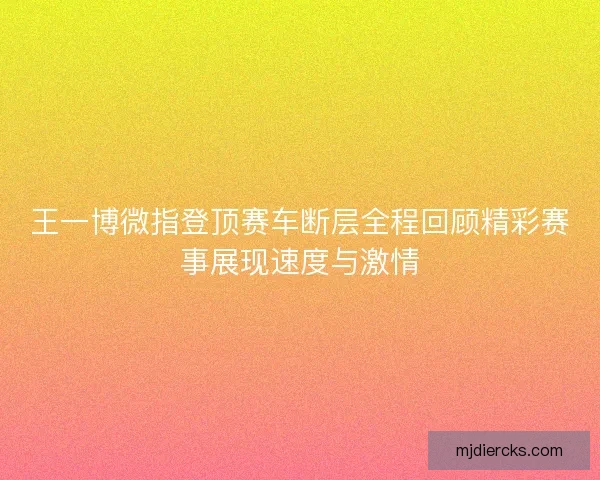 王一博微指登顶赛车断层全程回顾精彩赛事展现速度与激情